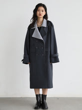 Women Trench Coat Solid Loose Contrast Double Collar Double Breasted Long Women's Windbreaker Office Lady Spring Autumn